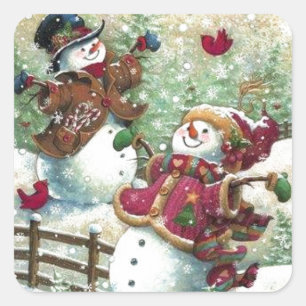 ヴィンテージクリスマス雪だるま スクエアシール