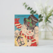 ヴィンテージクリスマス雪だるま ホリデー ポストカード (スタンド正面)