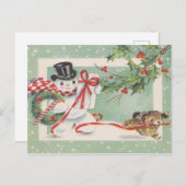 ヴィンテージクリスマス雪だるま ホリデー ポストカード (正面/裏面)