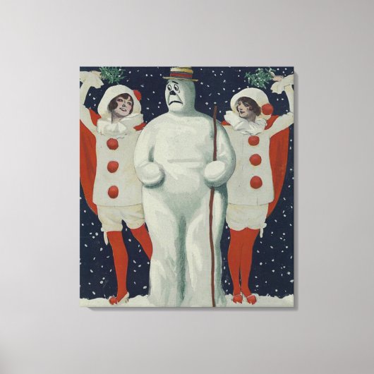 ヴィンテージクリスマス雪だるま&レディース キャンバスプリント (正面)