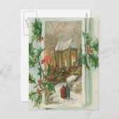 ヴィンテージクリスマス雪の教会 シーズンポストカード (正面/裏面)