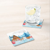 ヴィンテージクリスマス雪の町のエルクパーソナライズされた スクエアペーパーコースター (インサイチュ)