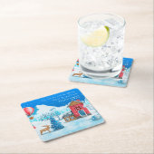 ヴィンテージクリスマス雪の町のエルクパーソナライズされた スクエアペーパーコースター (インサイチュ)