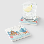 ヴィンテージクリスマス雪の町のエルクパーソナライズされた ストーンコースター (横)