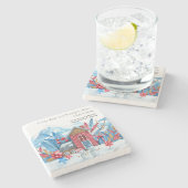 ヴィンテージクリスマス雪の町の雪だるま パーソナライズされた ストーンコースター (横)