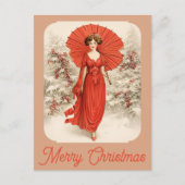 ヴィンテージクリスマス雪ビクトリアンの女性 ポストカード (正面)