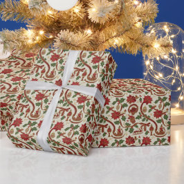 ヴィンテージクリスマス電球とソリのラッピングペーパー ラッピングペーパー