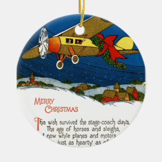 ヴィンテージクリスマス飛行機 セラミックオーナメント