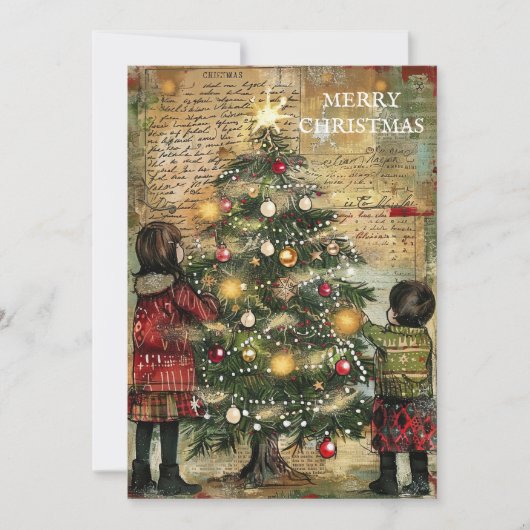 ヴィンテージクリスマス飾の子どもたちの木 シーズンカード (正面)