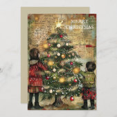 ヴィンテージクリスマス飾の子どもたちの木 シーズンカード (正面/裏面)