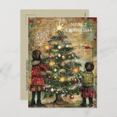 ヴィンテージクリスマス飾の子どもたちの木 シーズンポストカード (正面/裏面)