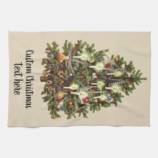 ヴィンテージクリスマス飾ビクトリアンツリー キッチンタオル (横)
