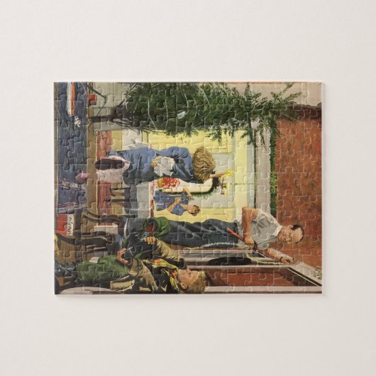 ヴィンテージクリスマス飾、家族の家 ジグソーパズル (横)