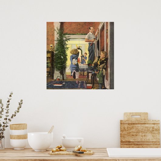 ヴィンテージクリスマス飾、家族の家 ポスター (キッチン)