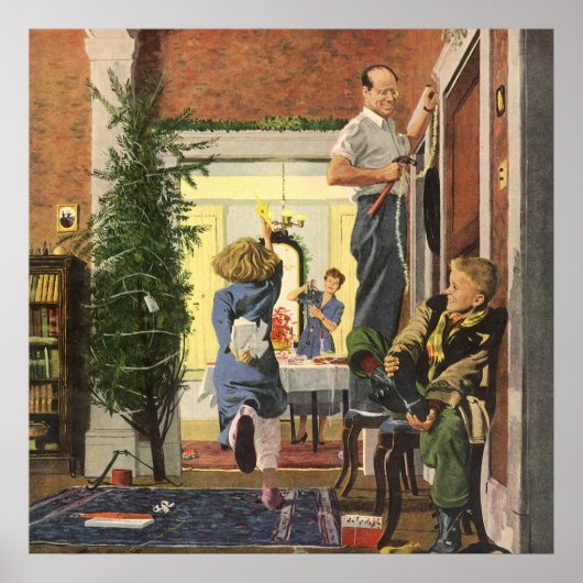 ヴィンテージクリスマス飾、家族の家 ポスター (正面)