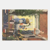 ヴィンテージクリスマス飾、家族の家 ラッピングペーパーシート (正面)