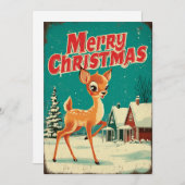 ヴィンテージクリスマス鹿アート シーズンカード (正面/裏面)