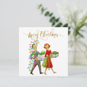 ヴィンテージクリスマス1950年代のカップル シーズンカード (スタンド正面)