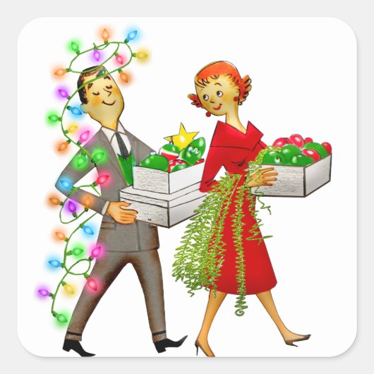 ヴィンテージクリスマス1950年代のカップル スクエアシール (正面)