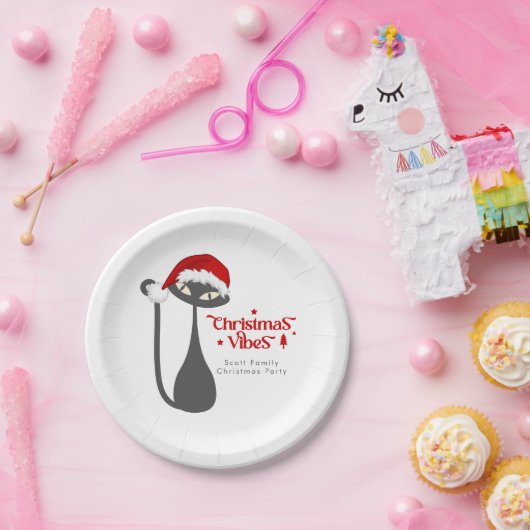 ヴィンテージクリスマス1950年代アトミックパーソナライズされた猫 ペーパープレート