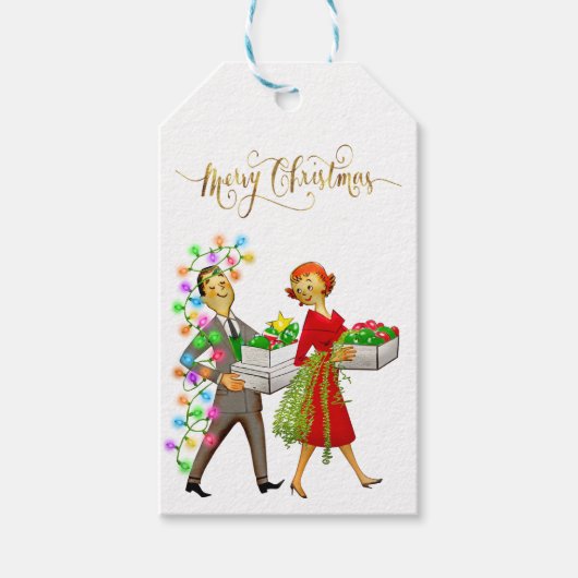 ヴィンテージクリスマス1950年代カップルのメリークリスマス ギフトタグ (正面)