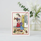 ヴィンテージクリスマス2小さな女の子，おもちゃ シーズンポストカード (スタンド正面)