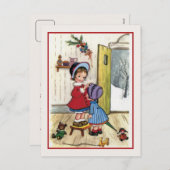 ヴィンテージクリスマス2小さな女の子，おもちゃ シーズンポストカード (正面/裏面)