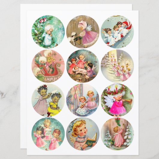 ヴィンテージクリスマス2.5インチ円クリップアートシート (正面/裏面)