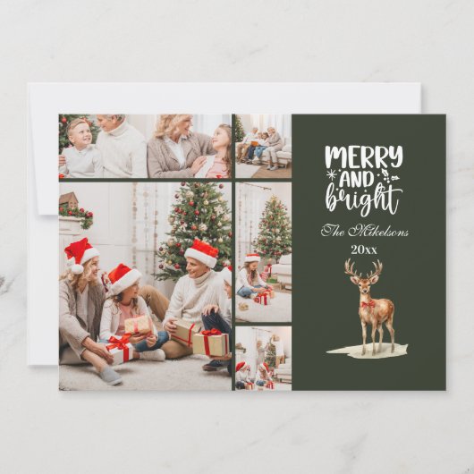 ヴィンテージクリスマス5写真ファミリーお祝い シーズンカード (正面)