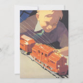 ヴィンテージクリスマス、おもちゃ付き男の子トレインズ招待状 招待状 (正面)