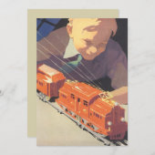 ヴィンテージクリスマス、おもちゃ付き男の子トレインズ招待状 招待状 (正面/裏面)