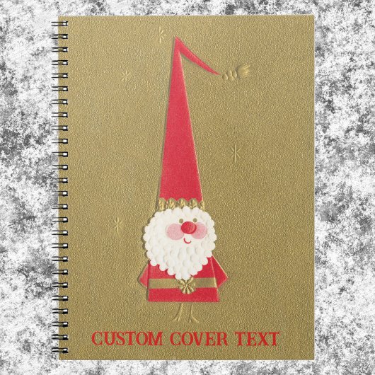ヴィンテージクリスマス、かわいいサンタクロースの小人(ノーム) ゴールド背景 ノートブック