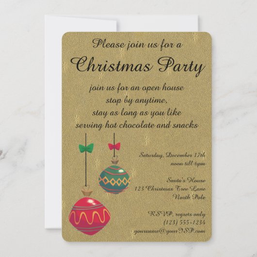ヴィンテージクリスマス、かわいいサンタクロースの小人（ノーム） ゴールド 招待状 (裏面)