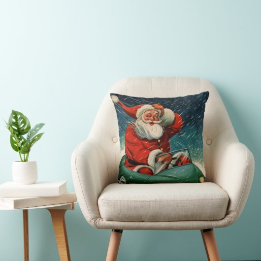 ヴィンテージクリスマス、かわいい車でサンタクロース クッション (椅子)