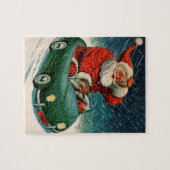 ヴィンテージクリスマス、かわいい車でサンタクロース ジグソーパズル (横)