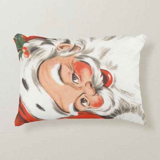ヴィンテージクリスマス、すてきサンタクロースとスマイル アクセントクッション (正面)