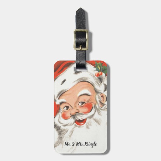ヴィンテージクリスマス、すてきサンタクロースとスマイル ラゲッジタグ (正面縦)