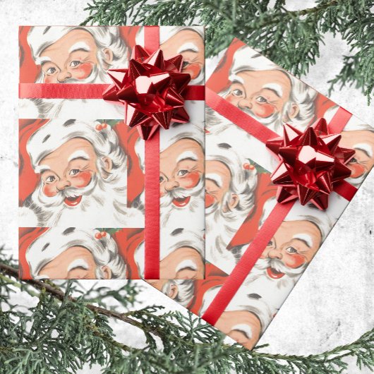 ヴィンテージクリスマス、すてきサンタクロースとスマイル ラッピングペーパー