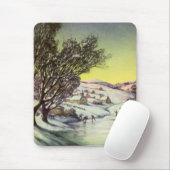 ヴィンテージクリスマス、 アイススケーターと凍った湖 マウスパッド (マウス)
