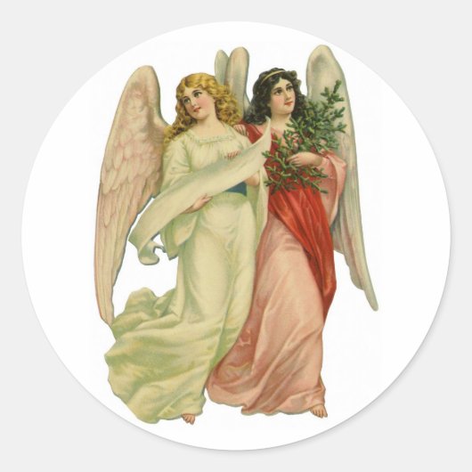 ヴィンテージクリスマス、アンティークビクトリアンエンジェルダイカット ラウンドシール (正面)