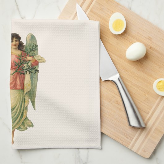 ヴィンテージクリスマス、アンティークビクトリアンエンジェル キッチンタオル (四つ折り)