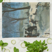 ヴィンテージクリスマス、ウィリアム・グラッケンスのセントラルパークの冬 キッチンタオル (折り畳み)