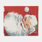 ヴィンテージクリスマス、ウィンクするジョリーサンタクロース フリースブランケット (正面(横))