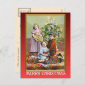 ヴィンテージクリスマス、エドワーディアンファミリークリスマス シーズンポストカード (正面/裏面)