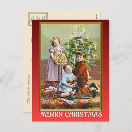 ヴィンテージクリスマス、エドワーディアンファミリークリスマス シーズンポストカード (正面/裏面)