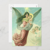 ヴィンテージクリスマス，エンジェビクトリアンルとベビーイエス シーズンポストカード (正面/裏面)