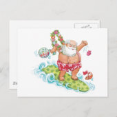 ヴィンテージクリスマス カートゥーン サーフィン サンタクロース シーズンポストカード (正面/裏面)