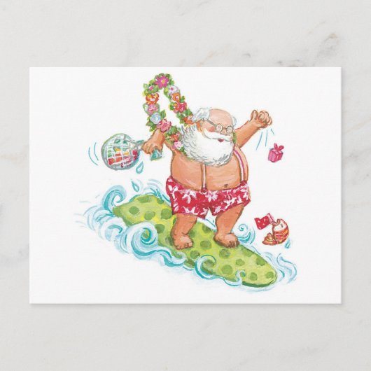 ヴィンテージクリスマス カートゥーン サーフィン サンタクロース シーズンポストカード (正面)
