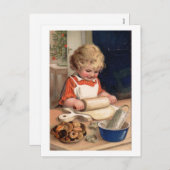 ヴィンテージクリスマス-ガールベーキングクッキー シーズンポストカード (正面/裏面)