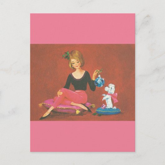 ヴィンテージクリスマス·ガール·ウィズ·プフランスのードル シーズンポストカード (正面)